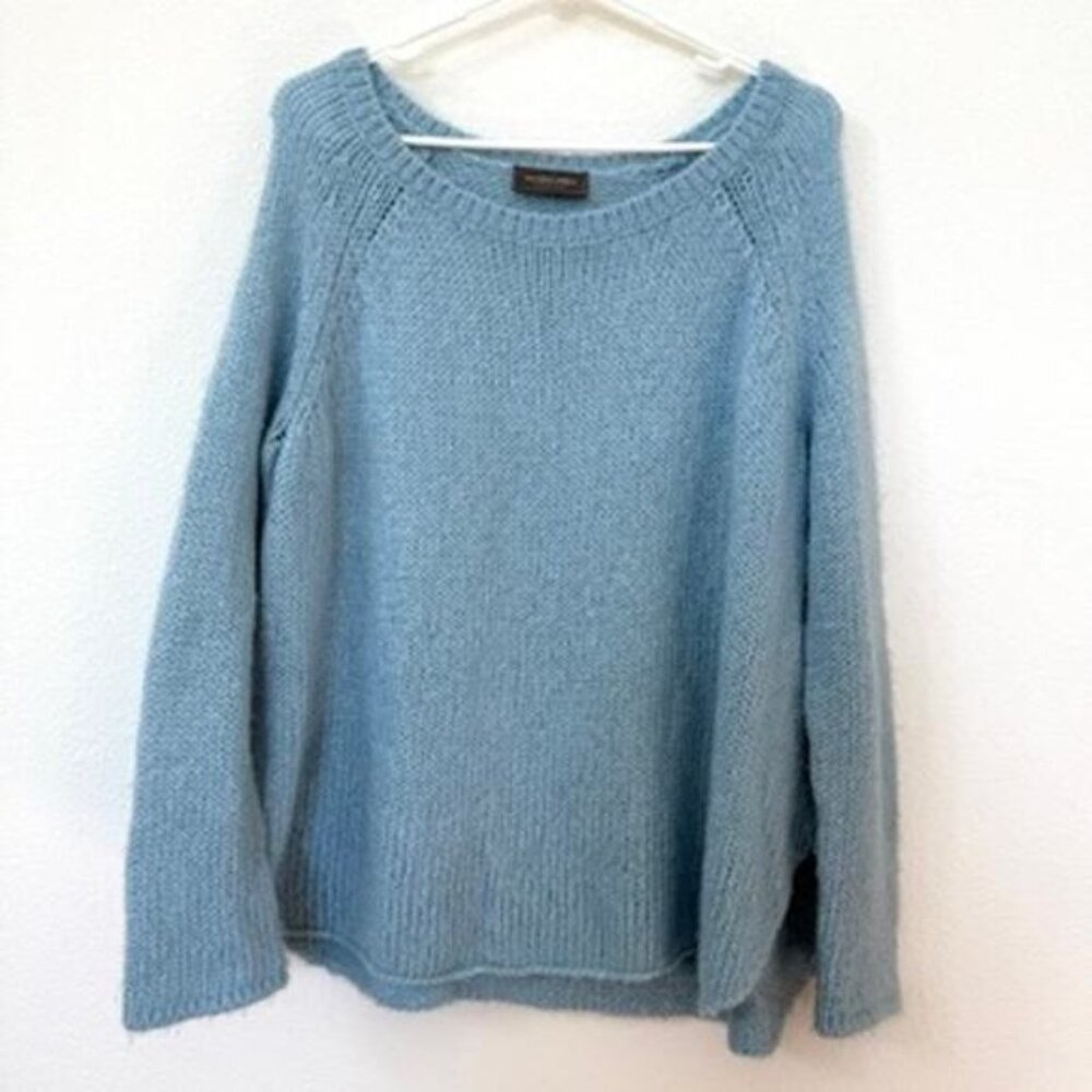 Wooden Ships Cozy Knit Mohair Wool Blend Sweater Blue SM Slouchy Coastal Boho